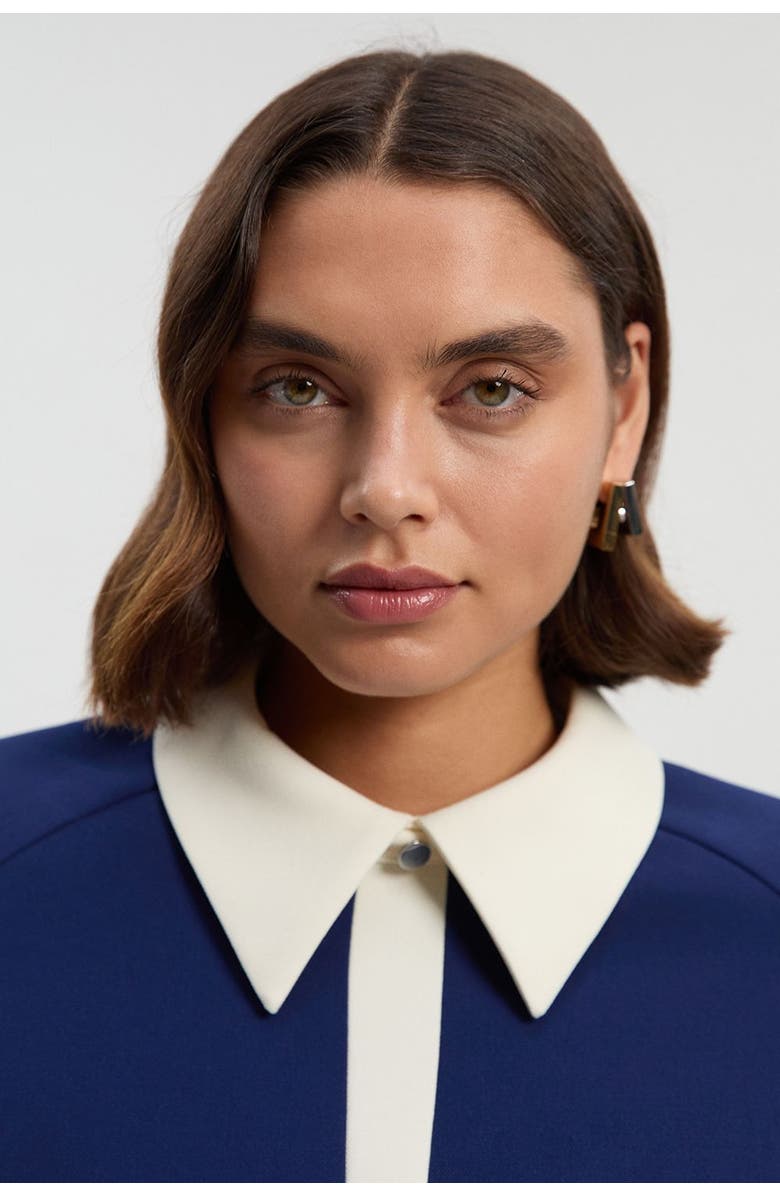 Karen Millen Contrast Collar Tailored Midi Dress, Alternate, color, Navy