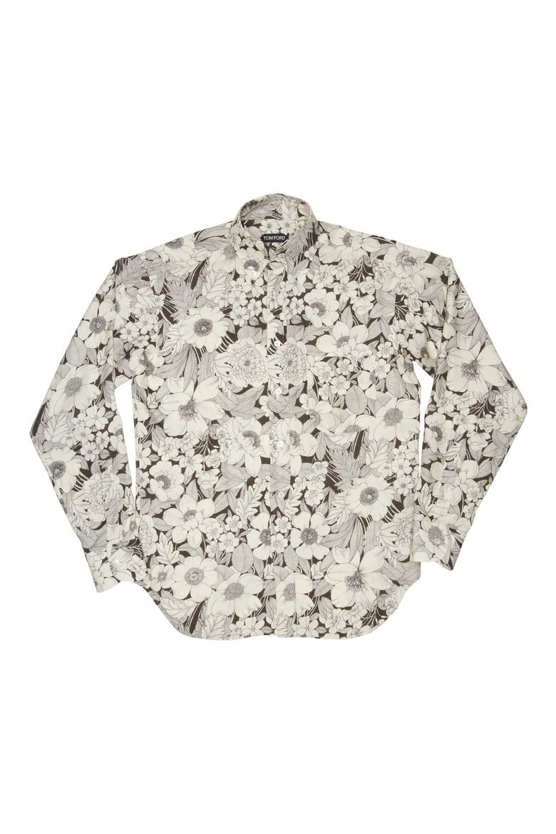 Fluid Fit Floral Print Button-Down Shirt, Alternate, color, COMBO WHITE/ BLACK