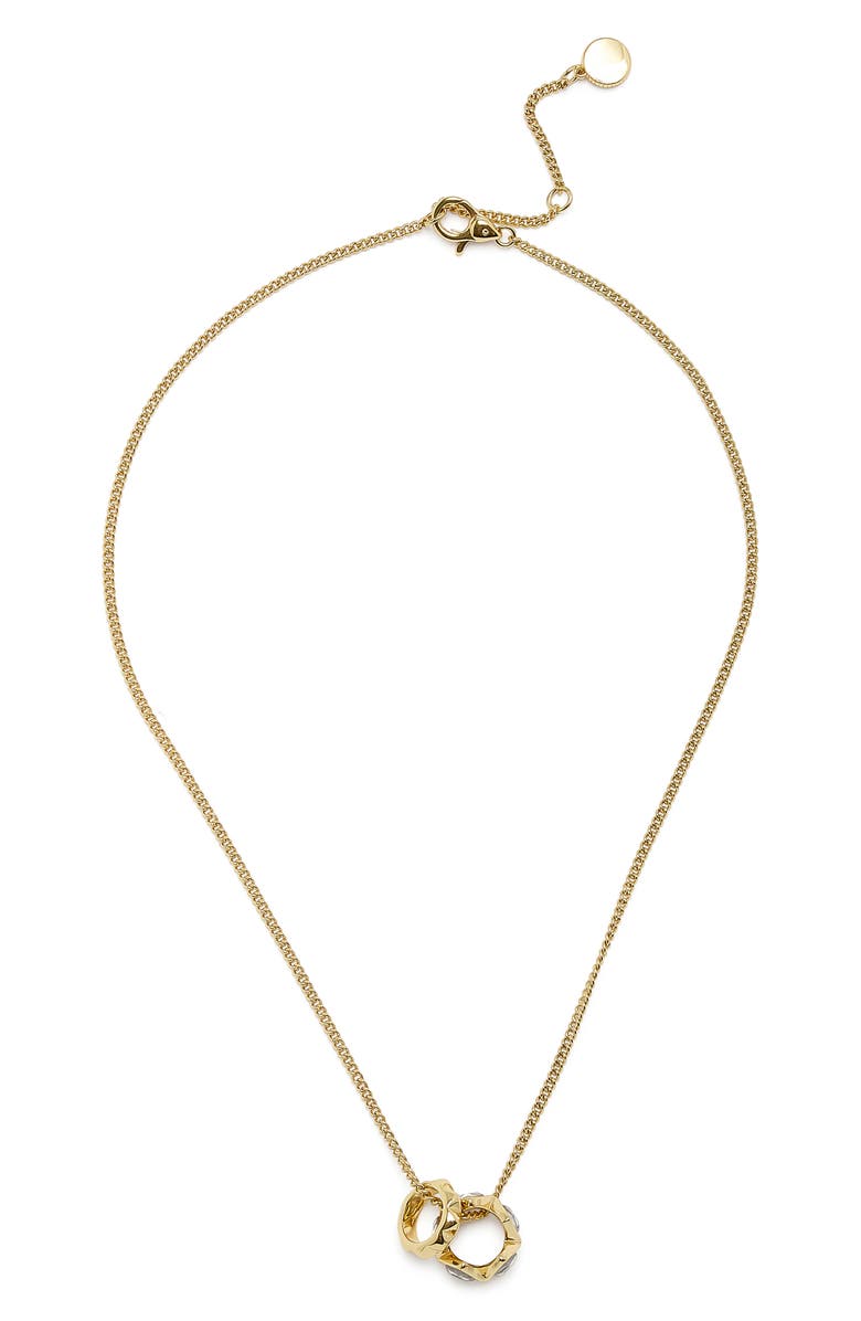 AllSaints Geometric Crystal Charm Pendant Necklace, Alternate, color, Gold