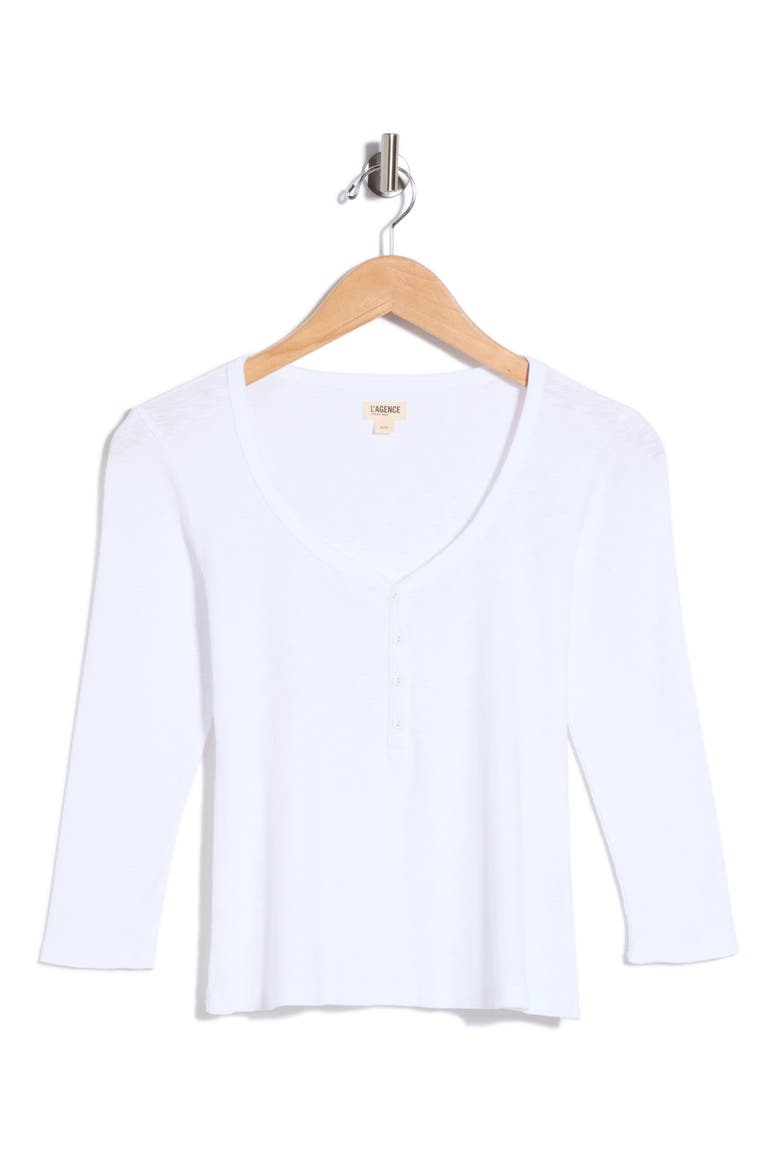 Rowena 3/4 Sleeve Henley Top, Alternate, color, WHITE