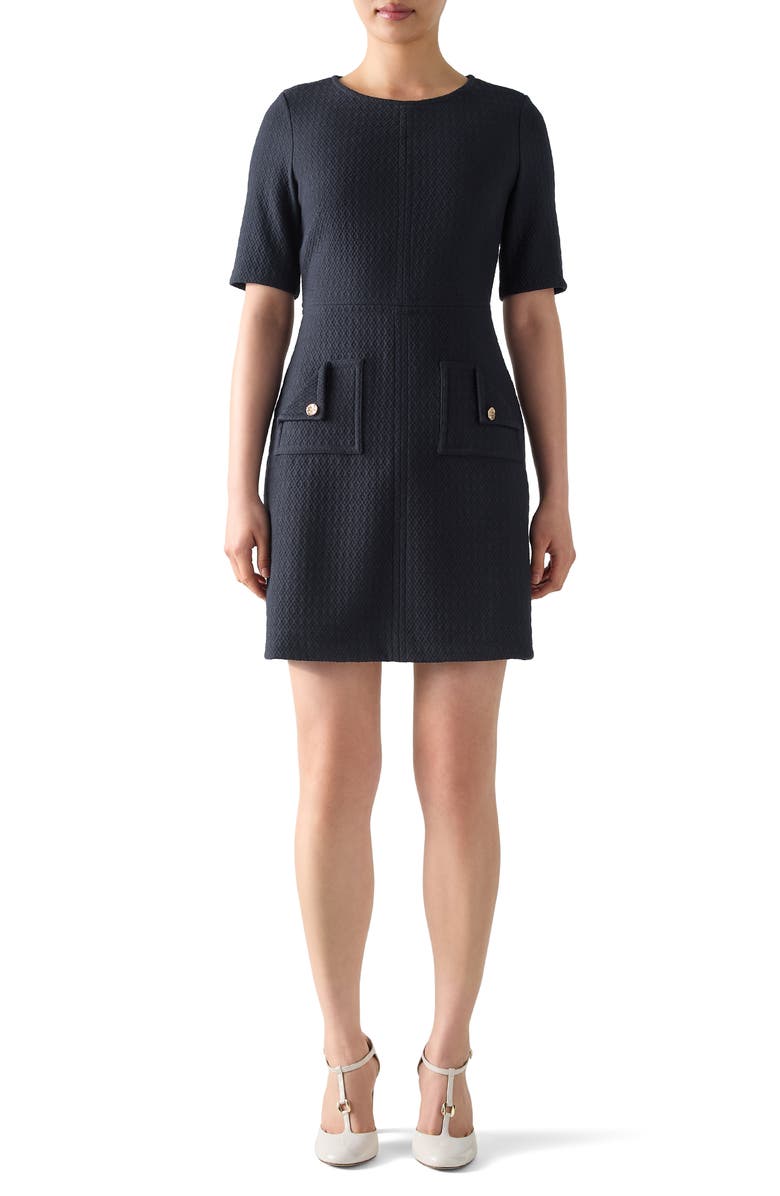 LK Bennett Skyla Textured A-Line Dress, Main, color, Navy