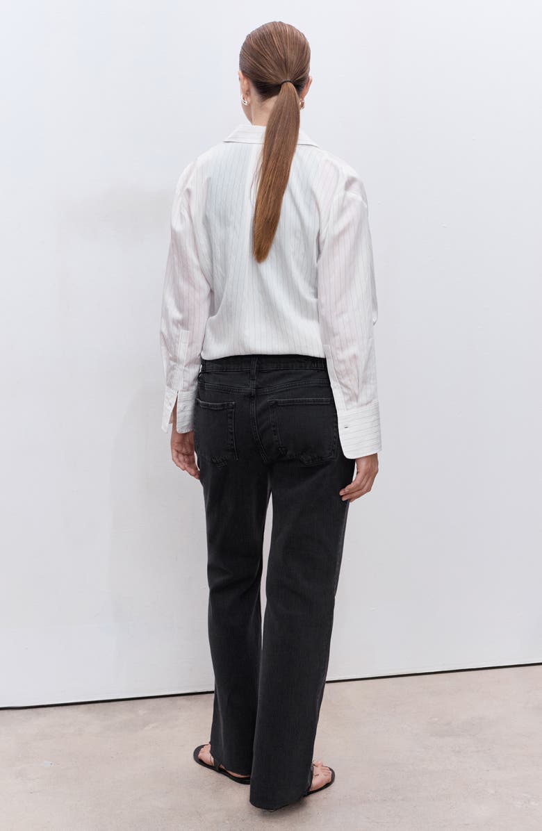 MANGO Over the Bump Raw Hem Straight Leg Maternity Jeans, Alternate, color, Black Denim