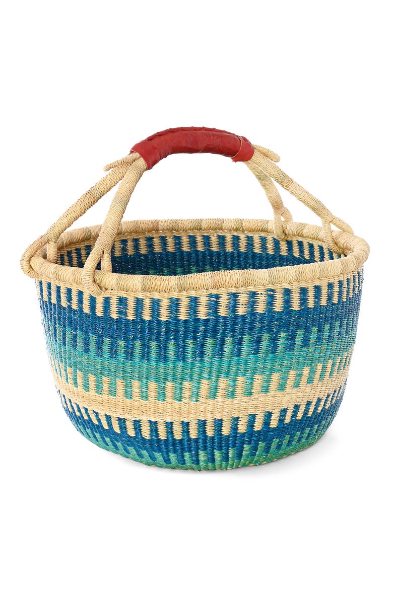 African Modern Patterned Bolga Basket, Alternate, color, Blue