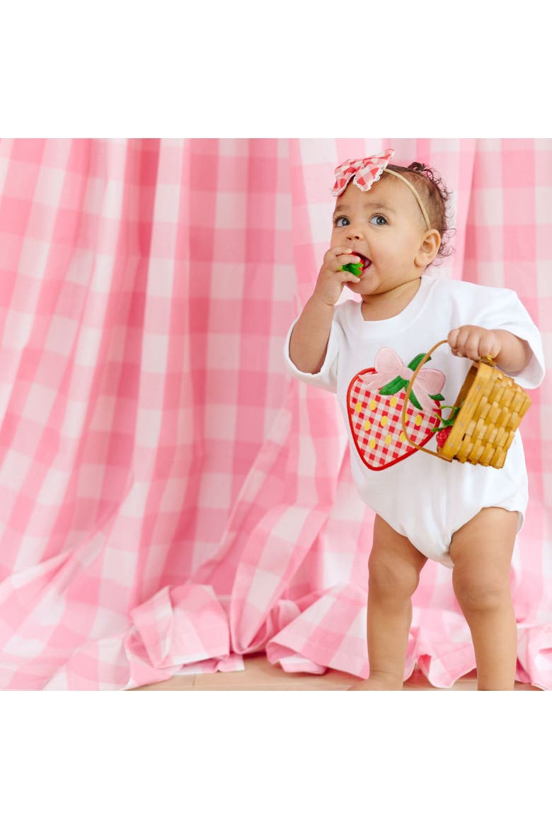 Strawberry Patchwork Short Sleeve Romper, Alternate, color, White