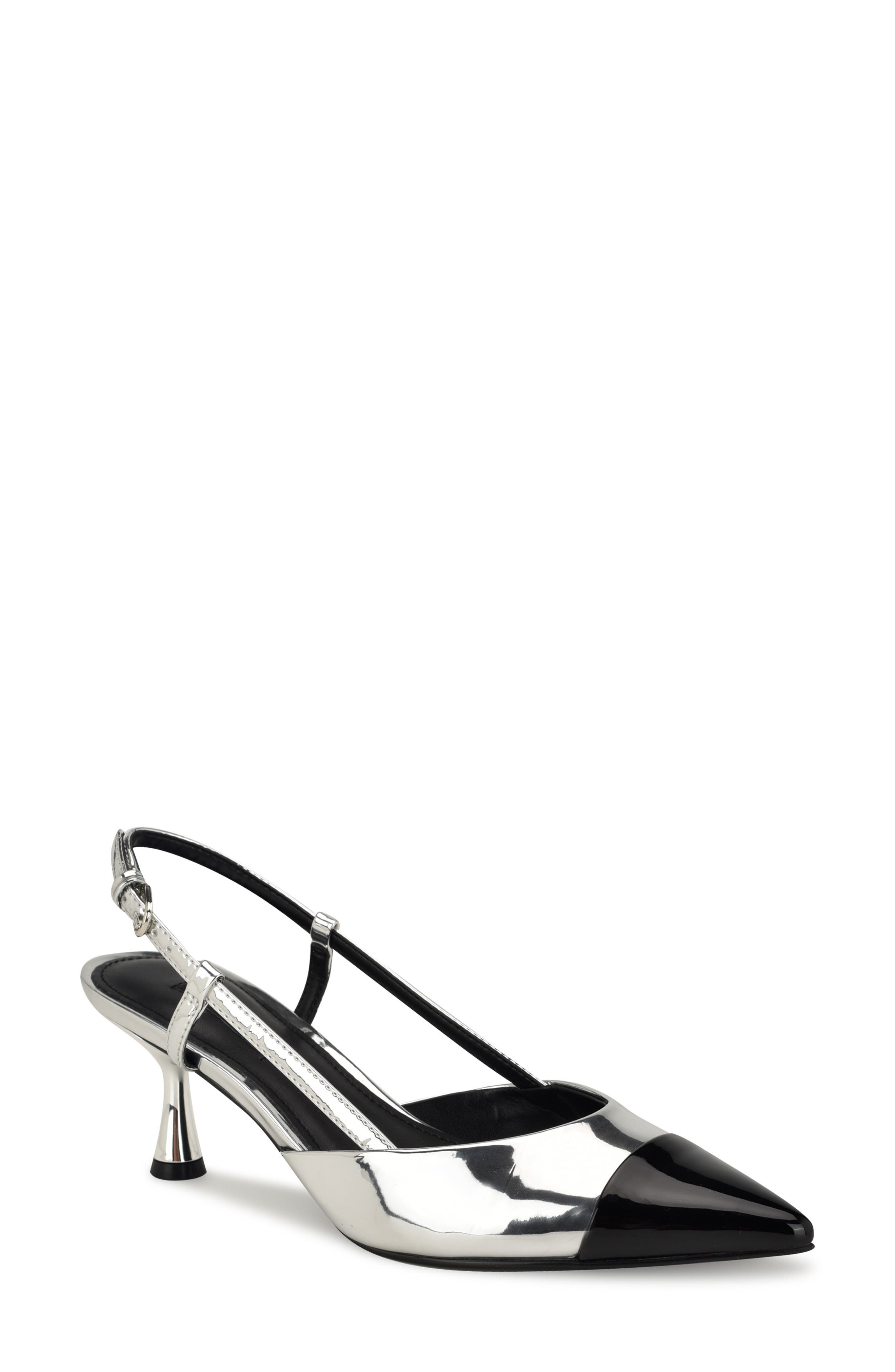 Nine West Rizzy Slingback Pointed Cap Toe Kitten Heel Pump, Main, color, 