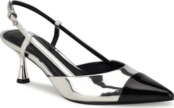 Nine West Rizzy Slingback Pointed Cap Toe Kitten Heel Pump (Women ...