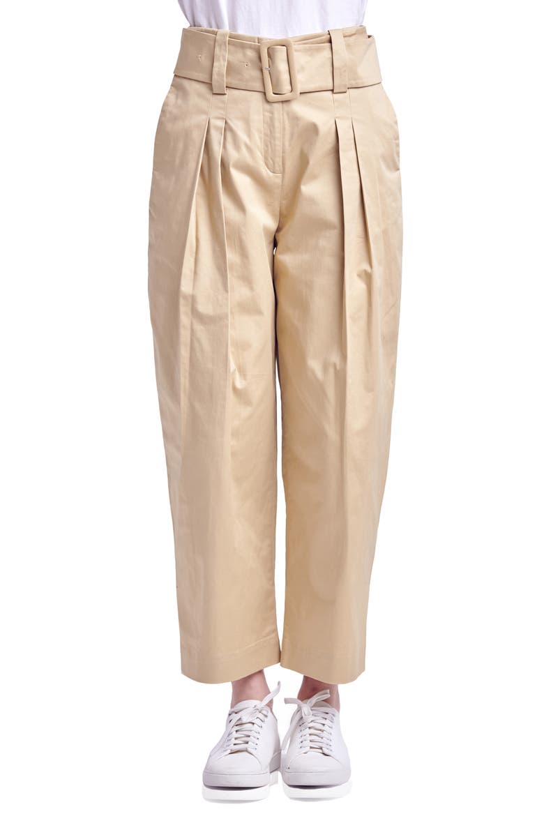 Belted Pleated Pants, Main, color, TAN