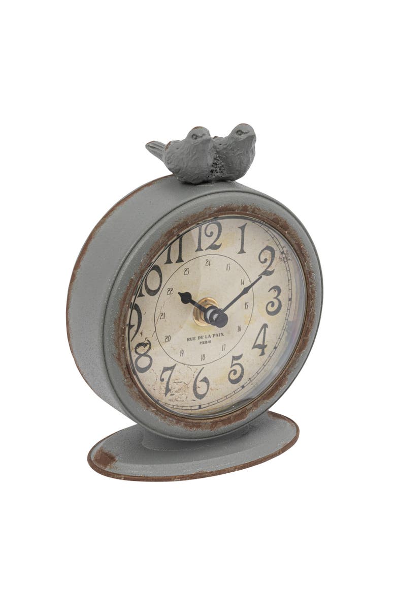 Storied Home Decorative Mantel Clock with Bird, Main, color, Grey