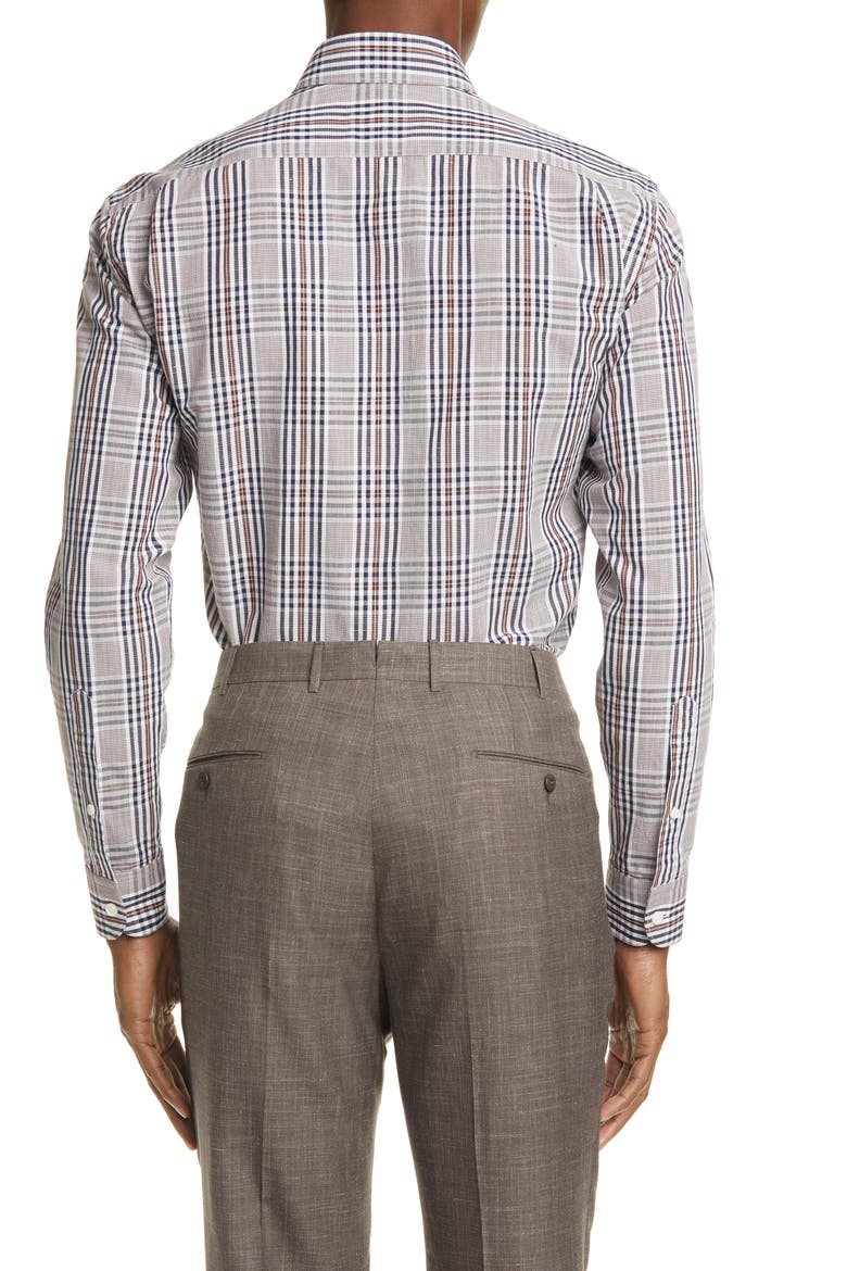 Ermenegildo Zegna Classic Fit Plaid Cotton & Linen Button-Up Shirt, Alternate, color, BLUE