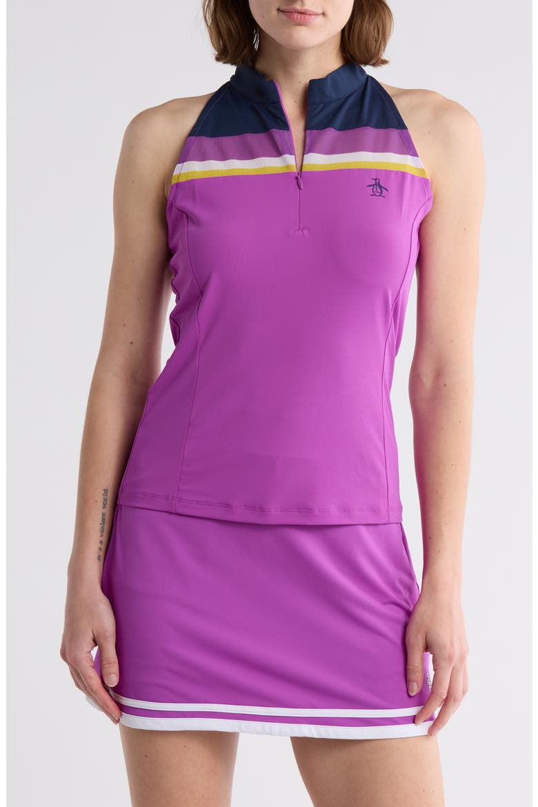 Colorblock Sleeveless Quarter Zip Top, Main, color, PURPLE CACTUS FLOWER