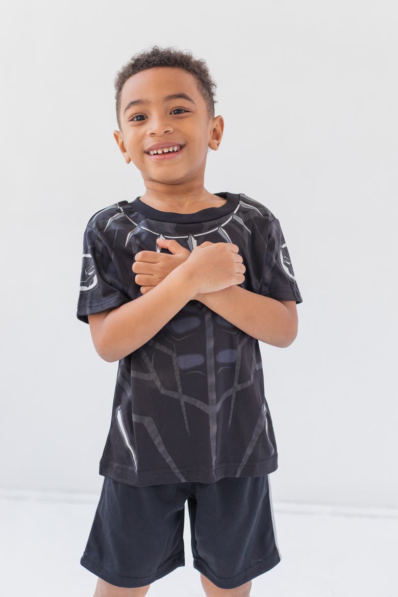 T-Shirt & Mesh Shorts Set, Alternate, color, Heather Grey Black