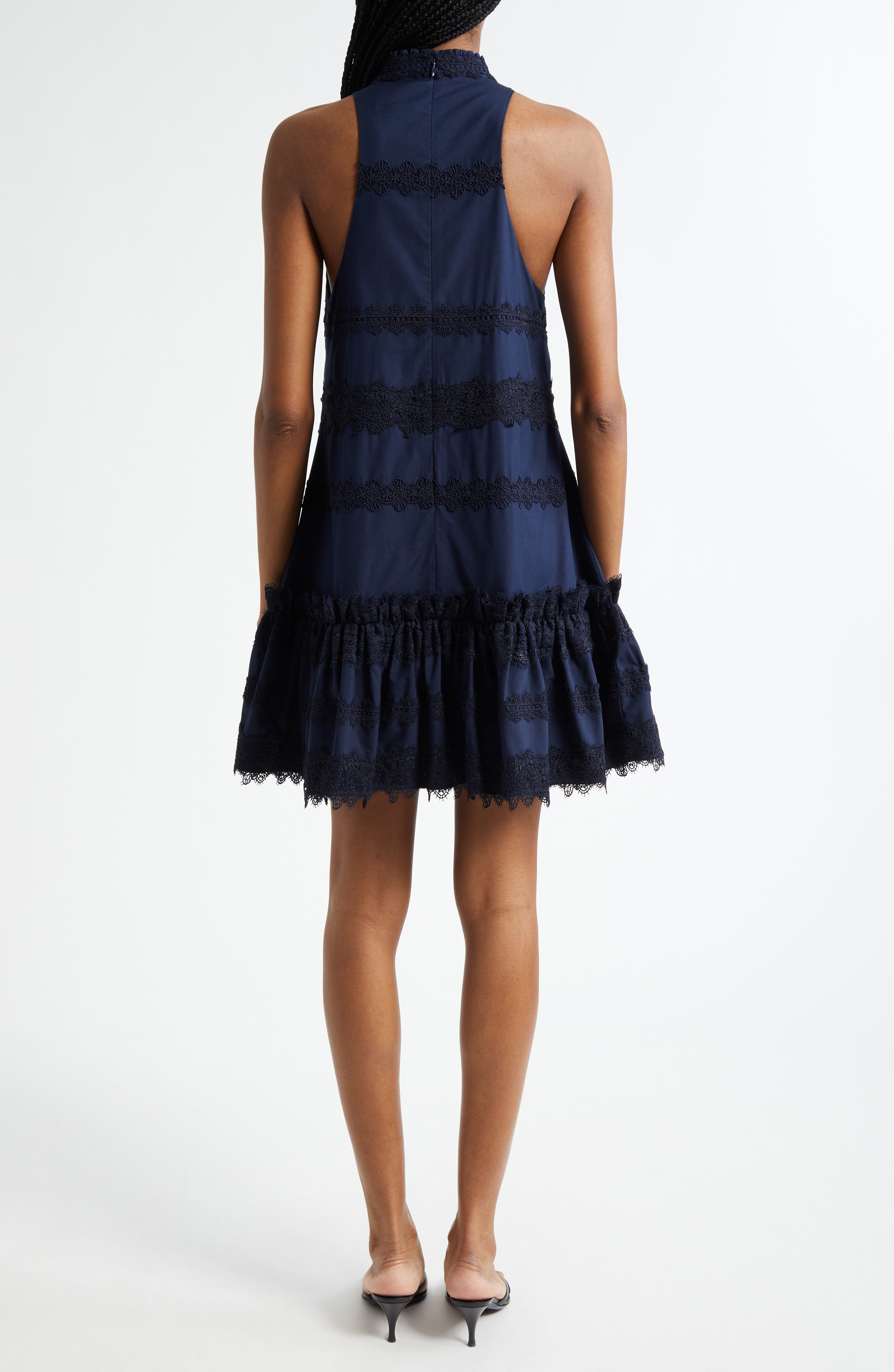 Malena Lace Detail Stretch Cotton Trapeze Minidress - image 2