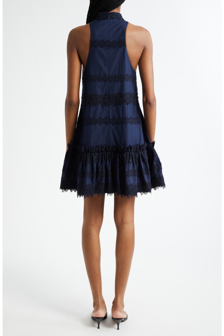 Malena Lace Detail Stretch Cotton Trapeze Minidress, Alternate, color, NAVY
