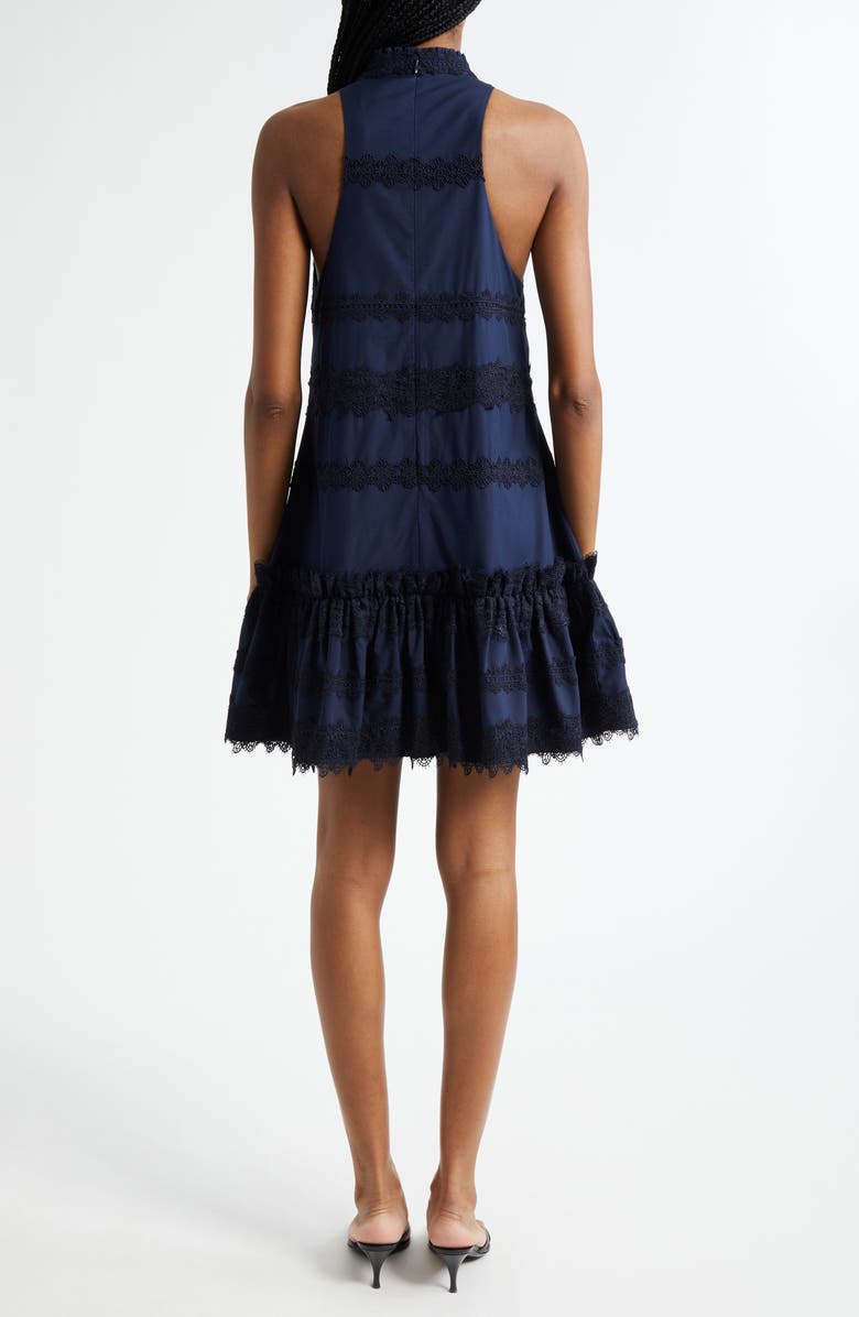 Cinq à Sept Malena Lace Detail Stretch Cotton Trapeze Minidress, Alternate, color, Navy