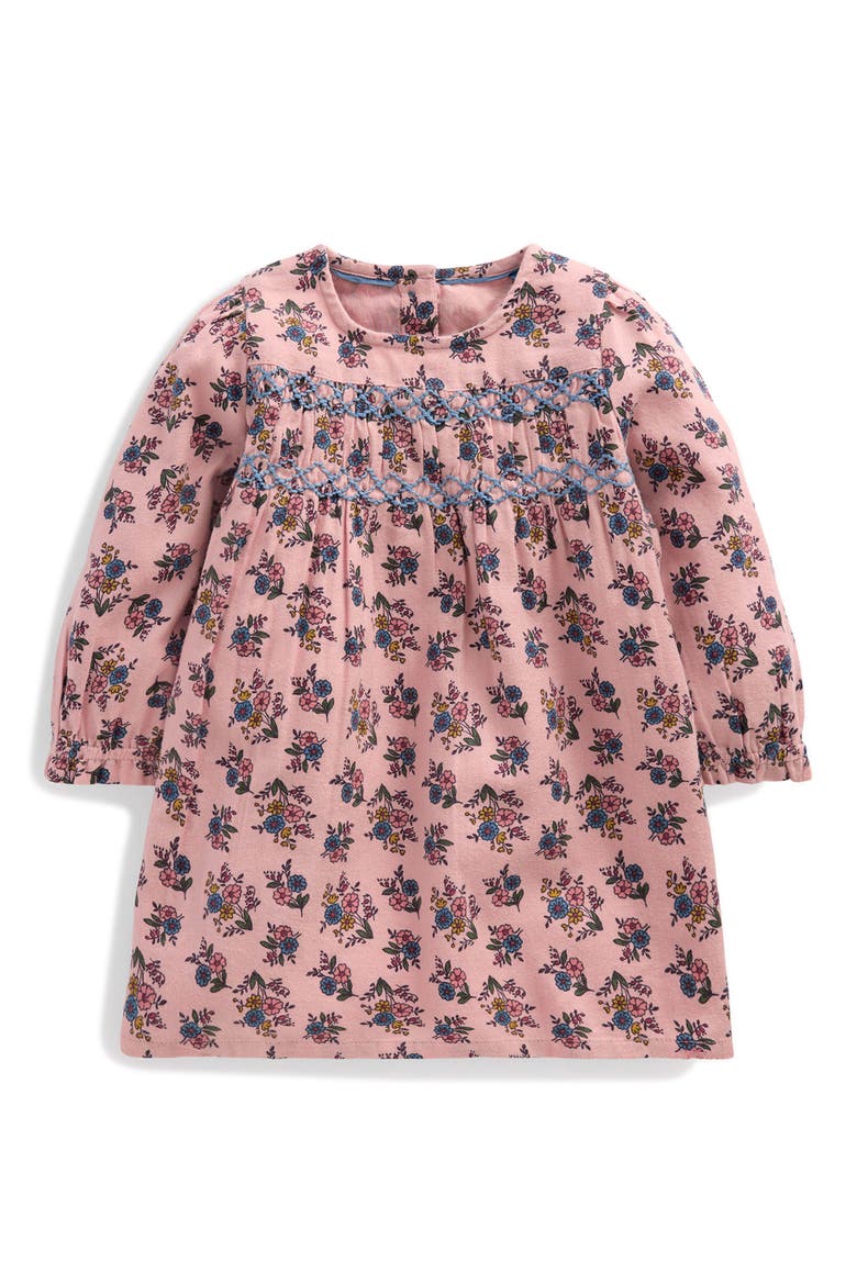 Smocked Cotton Dress, Main, color, PINK SPROUTING GARDEN