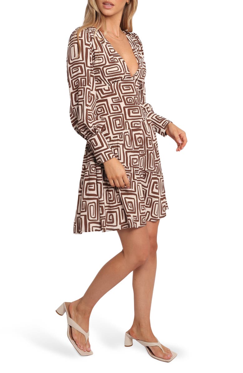 Petal & Pup Sheridan Long Sleeve Minidress, Alternate, color, Chocolate Brown Print