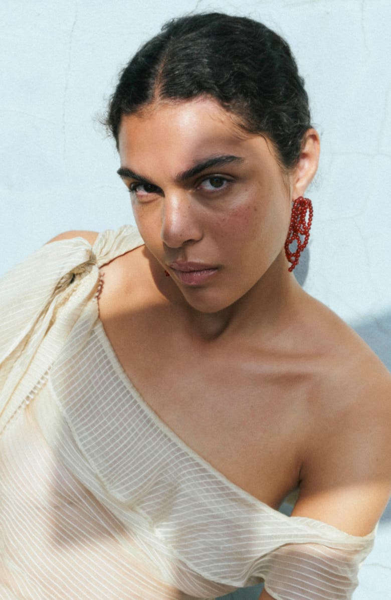 COMPLETEDWORKS Beaded Agate Drop Earrings, Alternate, color, Red/ Silver Plated