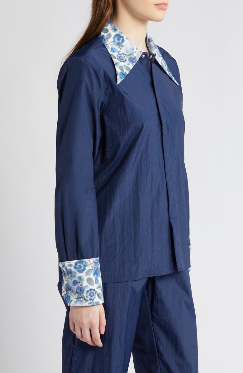 COMING OF AGE x Liberty London Heidi Rose Print Trim Snap Front Shirt, Alternate, color, 