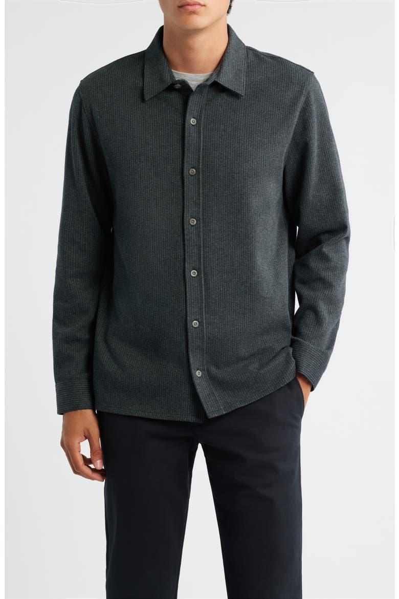Pinstripe Jacquard Button-Up Shirt, Main, color, CHARCOAL