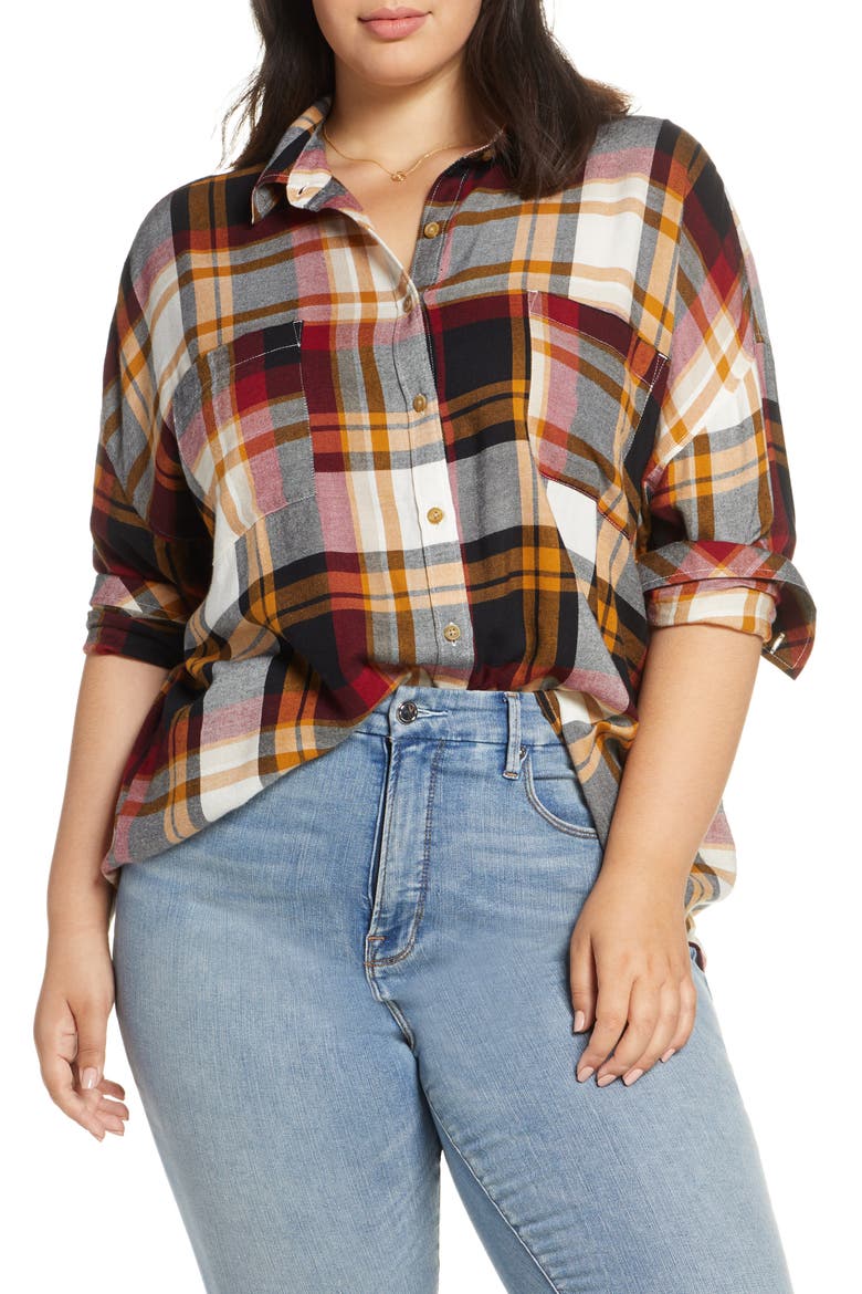 Plaid Boyfriend Shirt, Main, color, BLACK SOPHIE PLAID