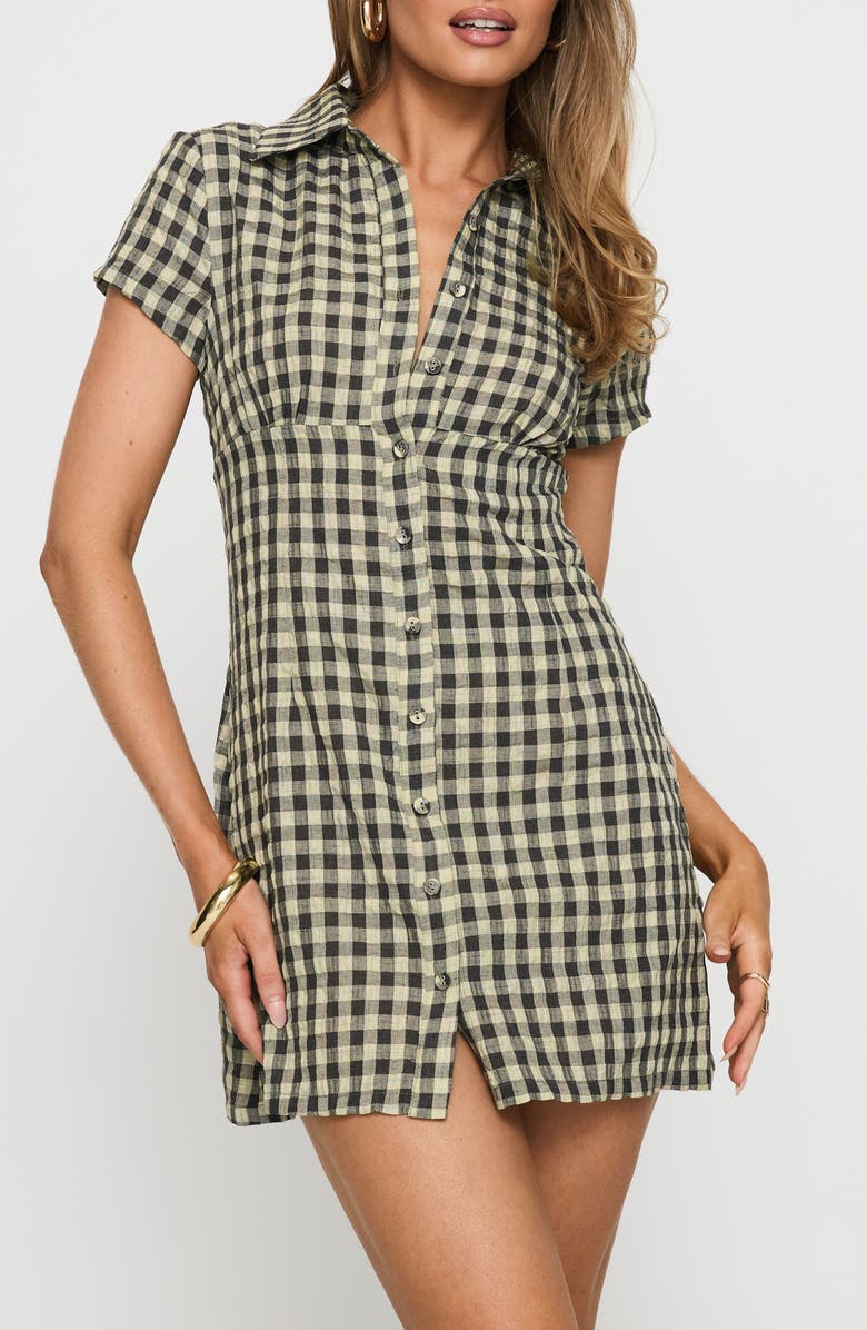 Princess Polly Motley Check Mini Shirtdress, Alternate, color, Brown Check