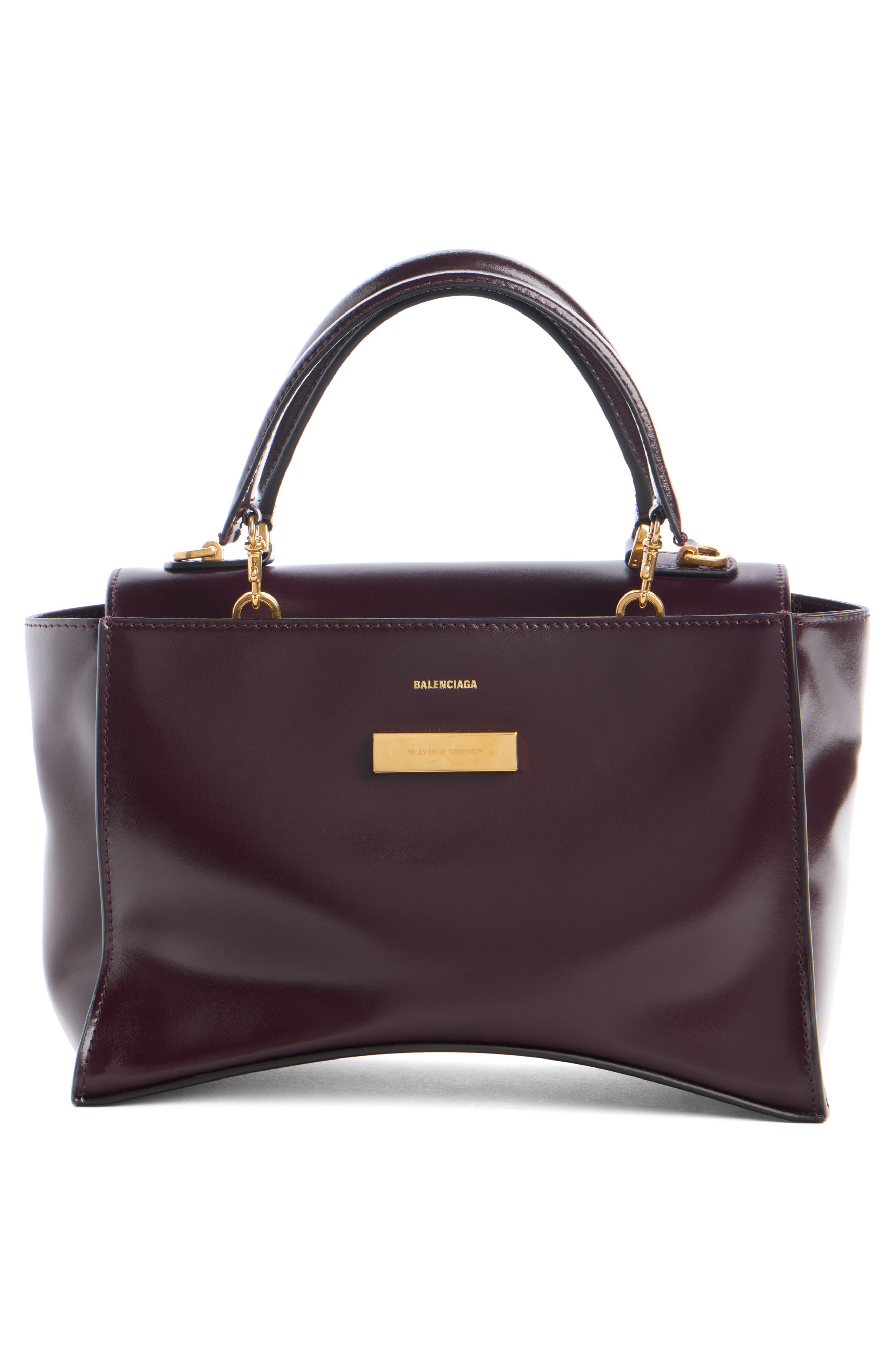 Small Hourglass Avenue Leather Top Handle Bag, Alternate, color, 6134 BORDEAUX