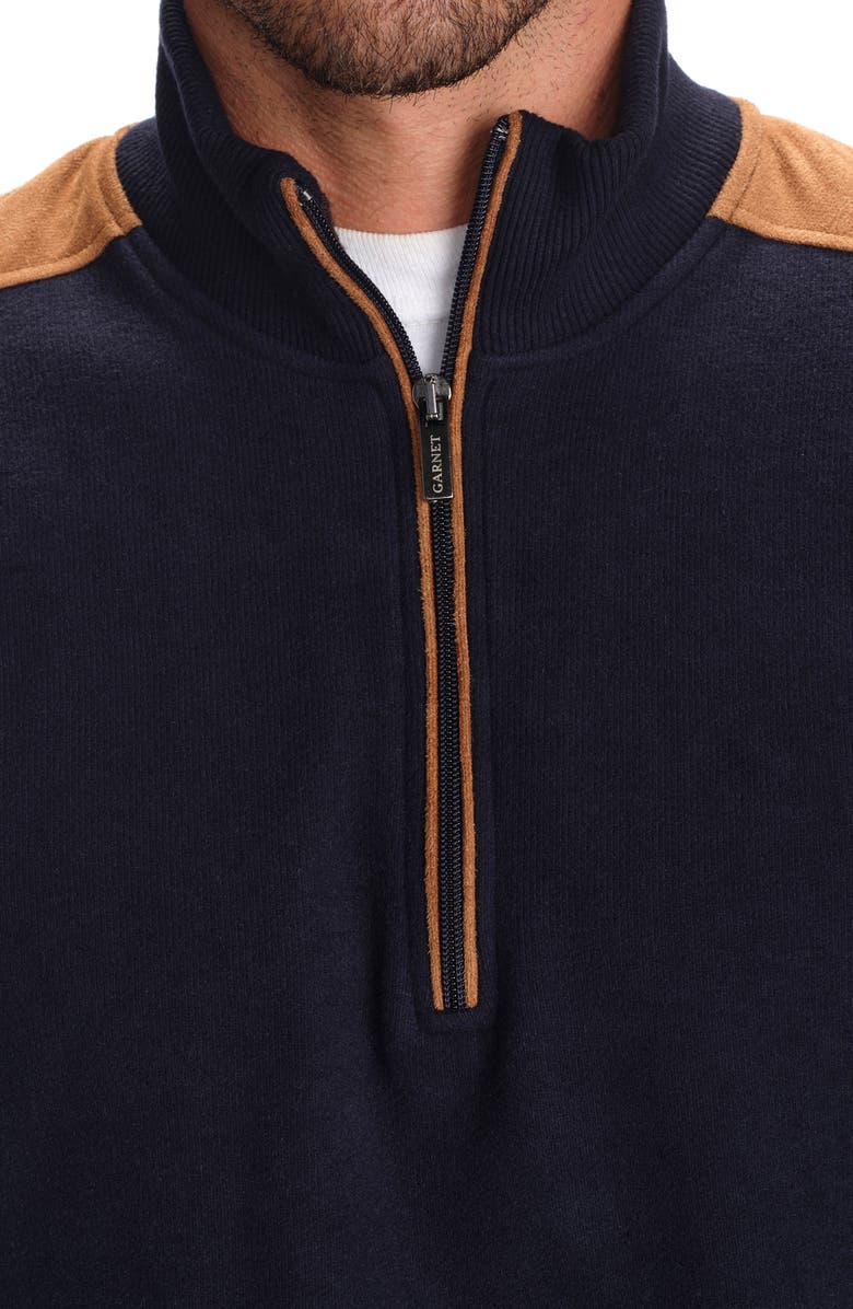 STUDIO GARNET LOS ANGELES Faux Leather Trim Quarter-Zip Pullover, Alternate, color, Navy