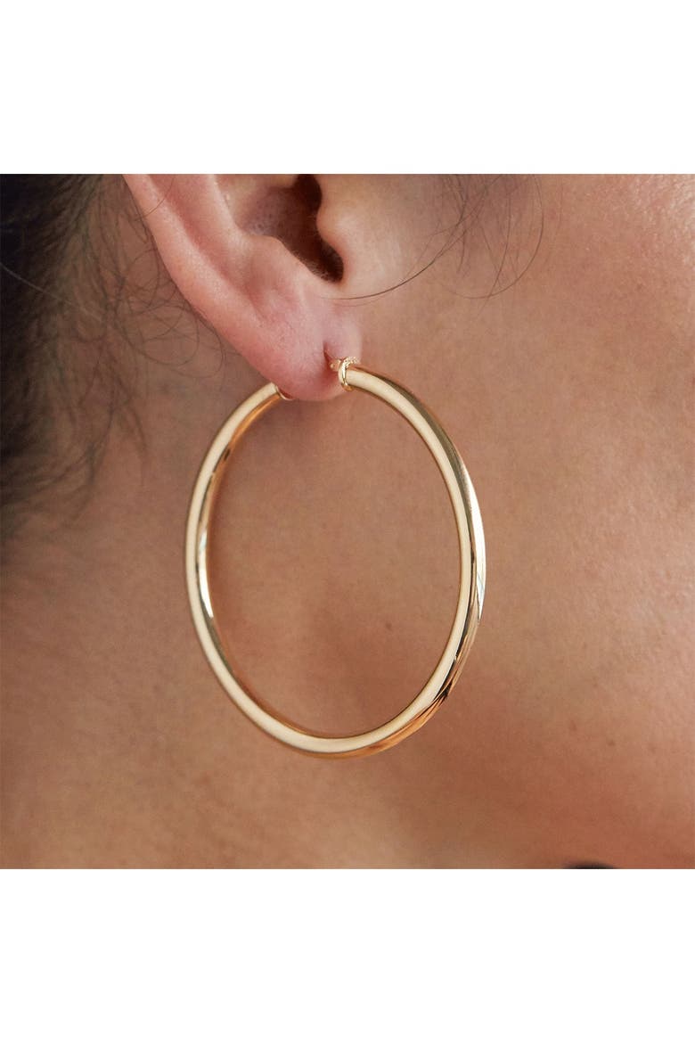 Italian High Polish 2.2" Hoop Earrings, Alternate, color, GOLD
