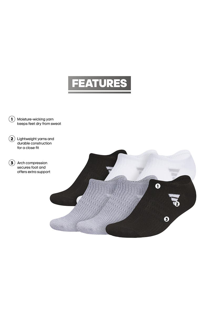 adidas 6-Pack Superlite No Show Performance Socks, Alternate, color, White/ Black/ Grey