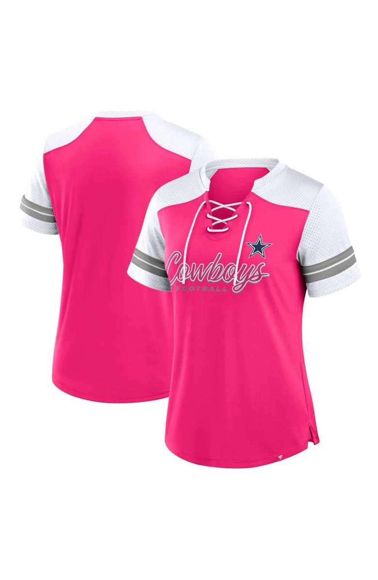 FANATICS Women's Fanatics Pink Dallas Cowboys Play Script Lace-Up T-Shirt, Main, color, Pink