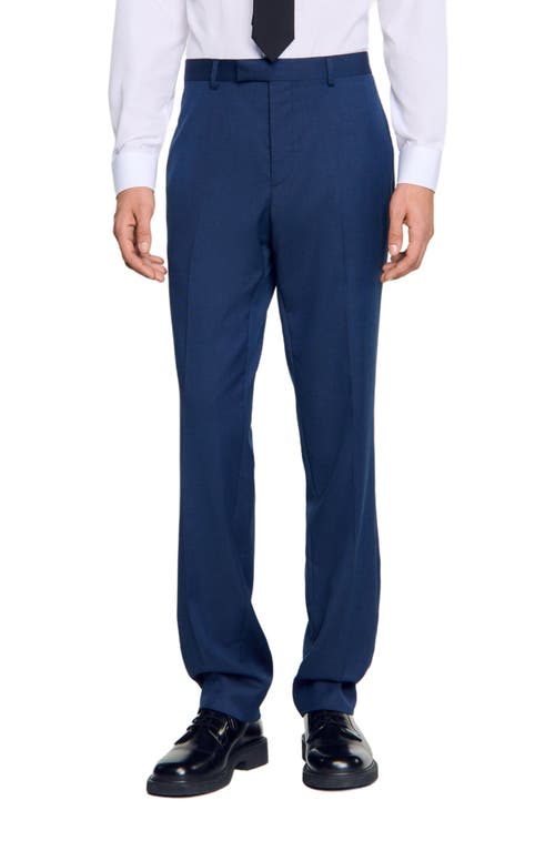 Sandro Wide Leg Wool Blend Suit Trousers In Royal Blue