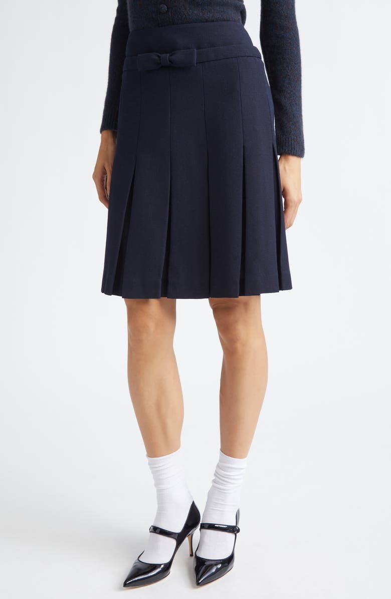 Shushu/Tong Bow Waist Pleated Wool Grain de Poudre Skirt, Main, color,