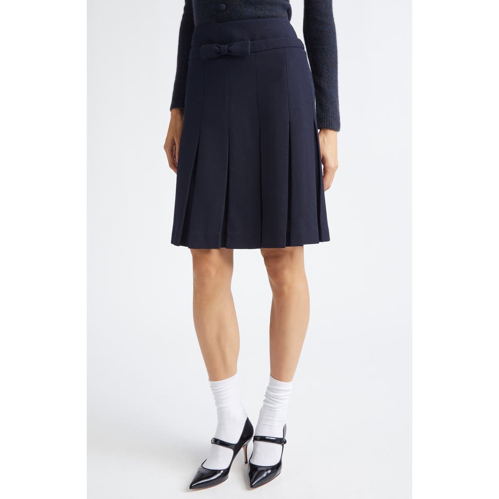 Shushu/Tong Bow Waist Pleated Wool Grain de Poudre Skirt in Navy Blue  product