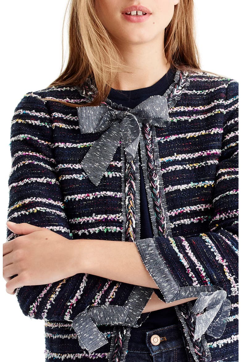 Tie Detail Tweed Lady Jacket, Alternate, color, NAVY MULTI