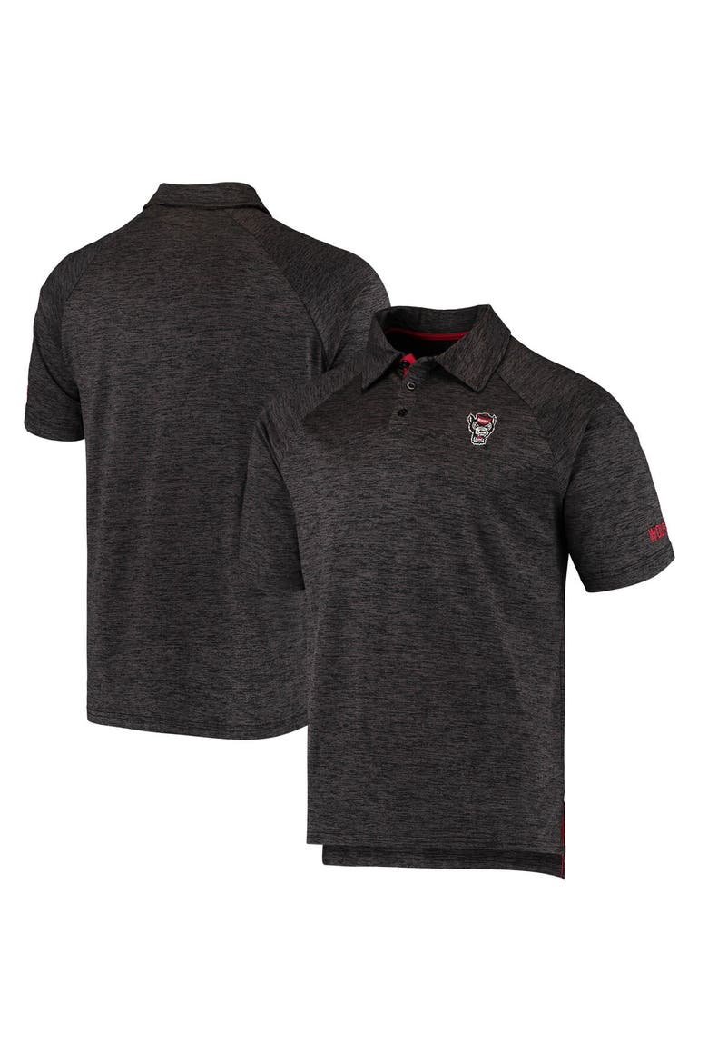 Men's Colosseum Heathered Black NC State Wolfpack Logo Down Swing Raglan Polo, Main, color, Heather Black