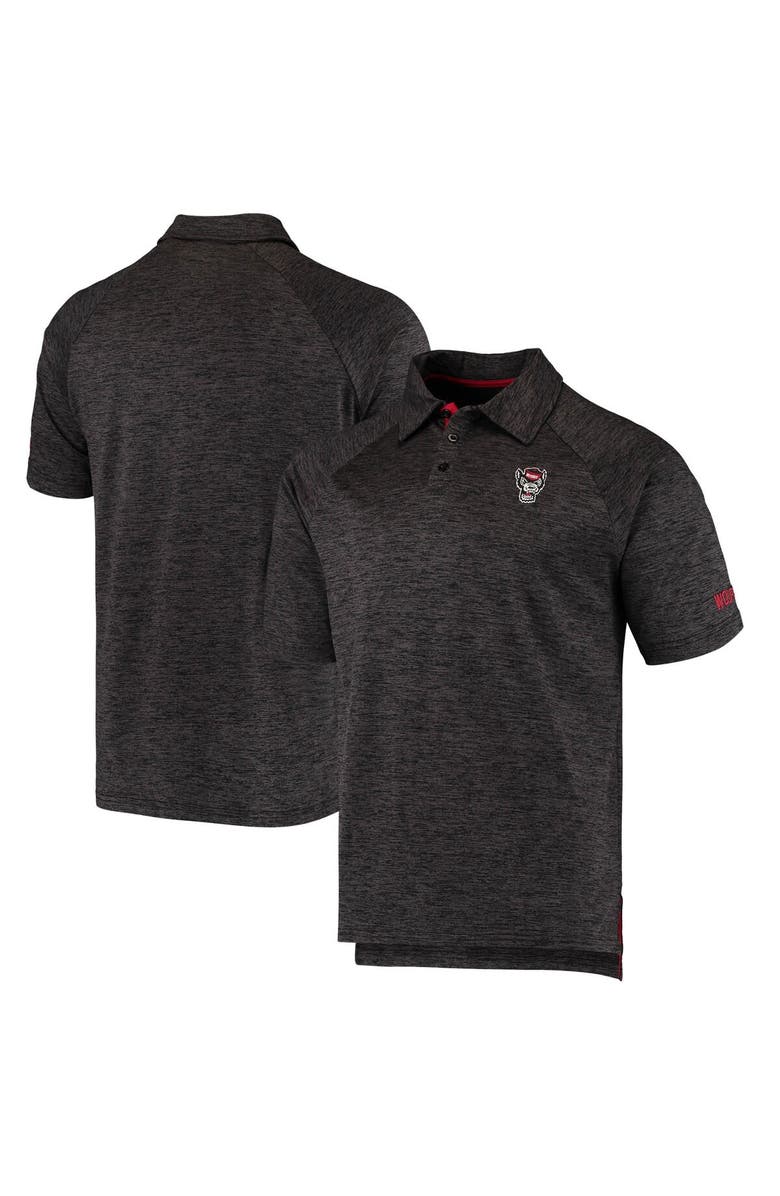 COLOSSEUM Men's Colosseum Heathered Black NC State Wolfpack Logo Down Swing Raglan Polo, Main, color,