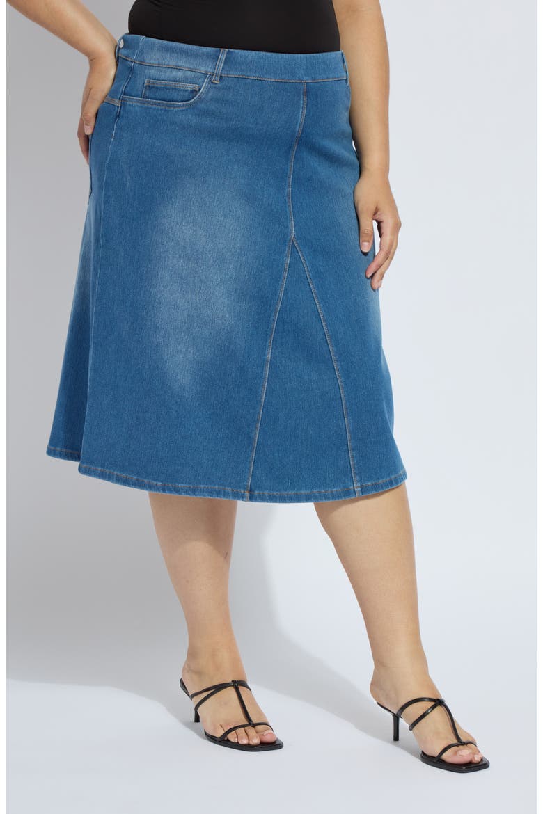 'Lyssentials Bella Denim Skirt, Main, color, MID WASH