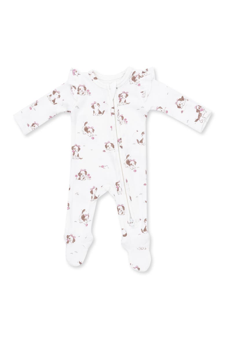 Kids' Explorer Puppy Two-Way Zip Ruffle Footie, Main, color, OFF WHITE
