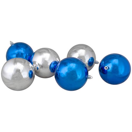 Northlight 12ct Silver And Blue 2-finish Shatterproof Ball Christmas Ornaments 4" In Blue