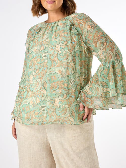 Live Unlimited Print Frill Blouse In Green