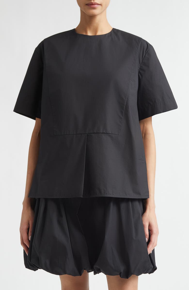 Jil Sander Plastron Back Button Cotton Poplin Top, Main, color, Black