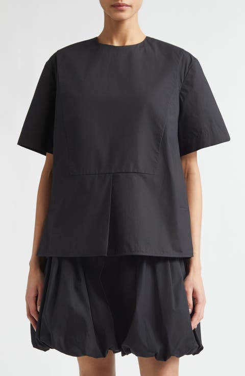 Plastron Back Button Cotton Poplin Top