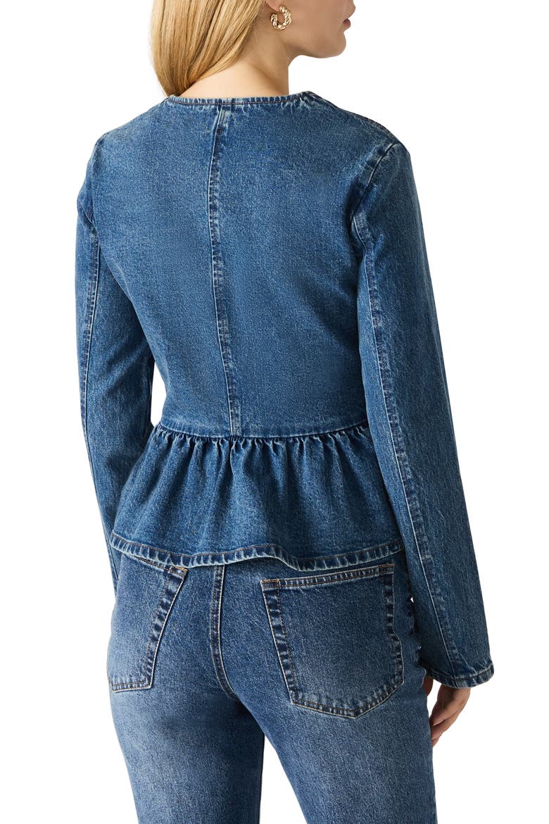 Abigale Peplum Denim Jacket, Alternate, color, DARK NAVY