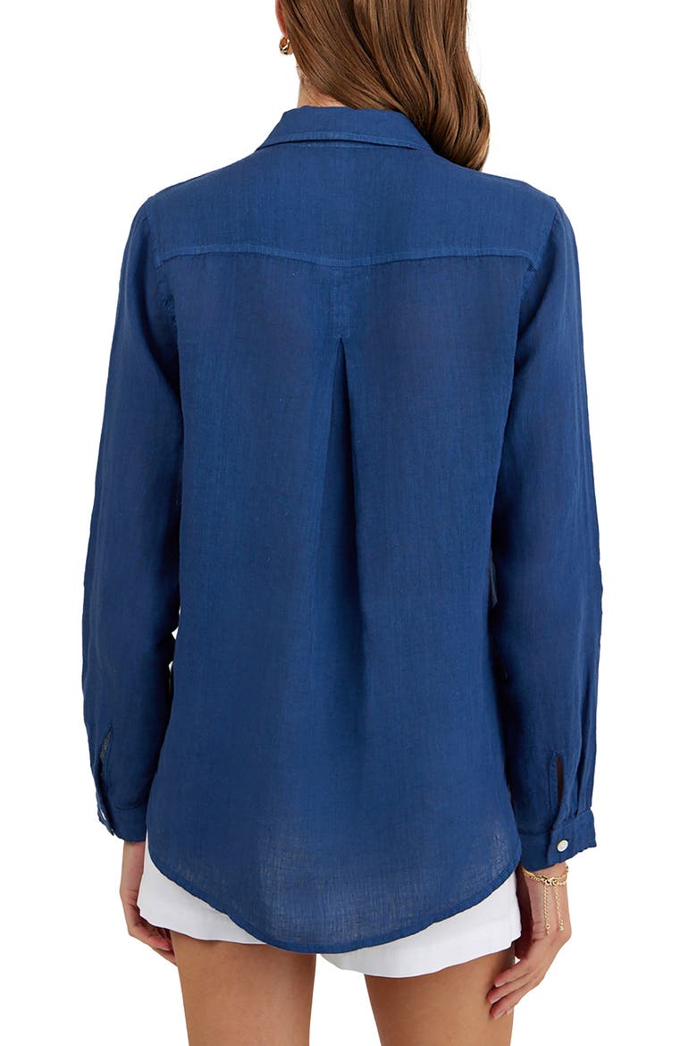 Garment Dyed Linen Button-Up Shirt, Alternate, color, MIDNIGHT SURF