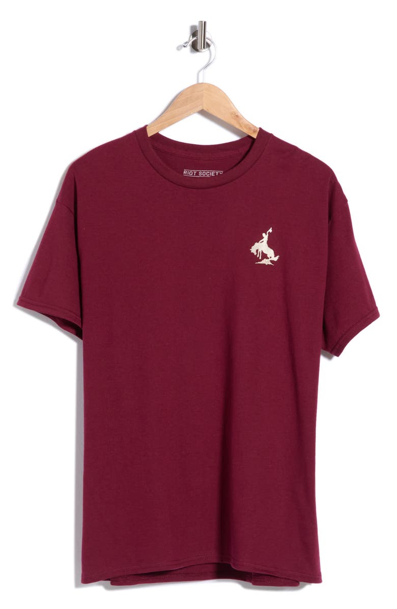 RIOT SOCIETY Bucking Bronco Embroidered Tee, Main, color, Burgundy