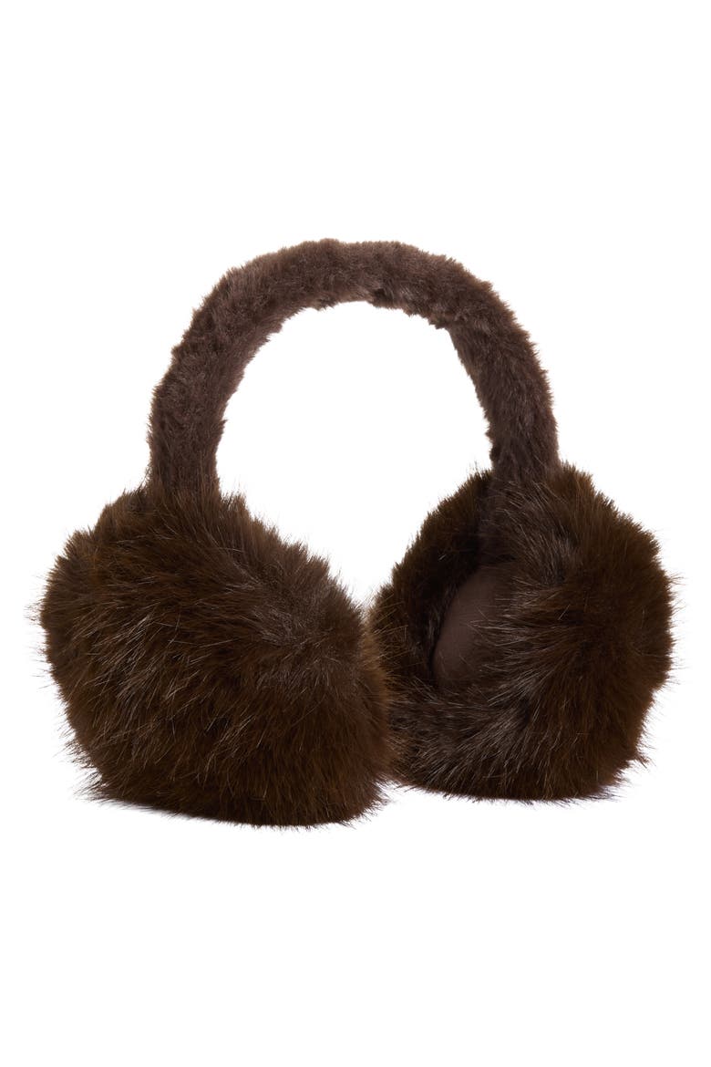 Faux Fur Collapsible Earmuffs, Main, color, CHOCOLATE BROWN