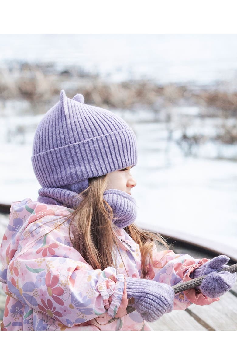 Deux par Deux Girl Logo Patch Ribbed Knit Hat, Alternate, color, Lavender