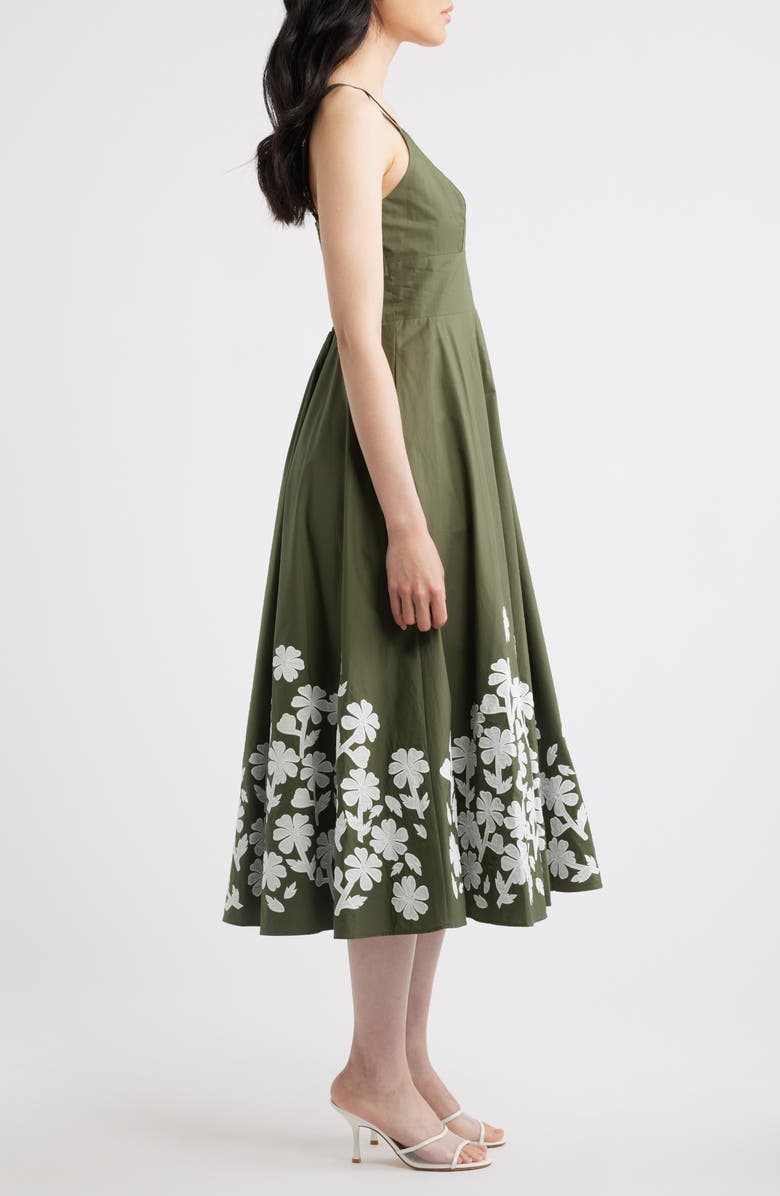 Elie Tahari The Victoria Floral Appliqué Cotton Dress, Alternate, color, Dark Sage/ Sky White