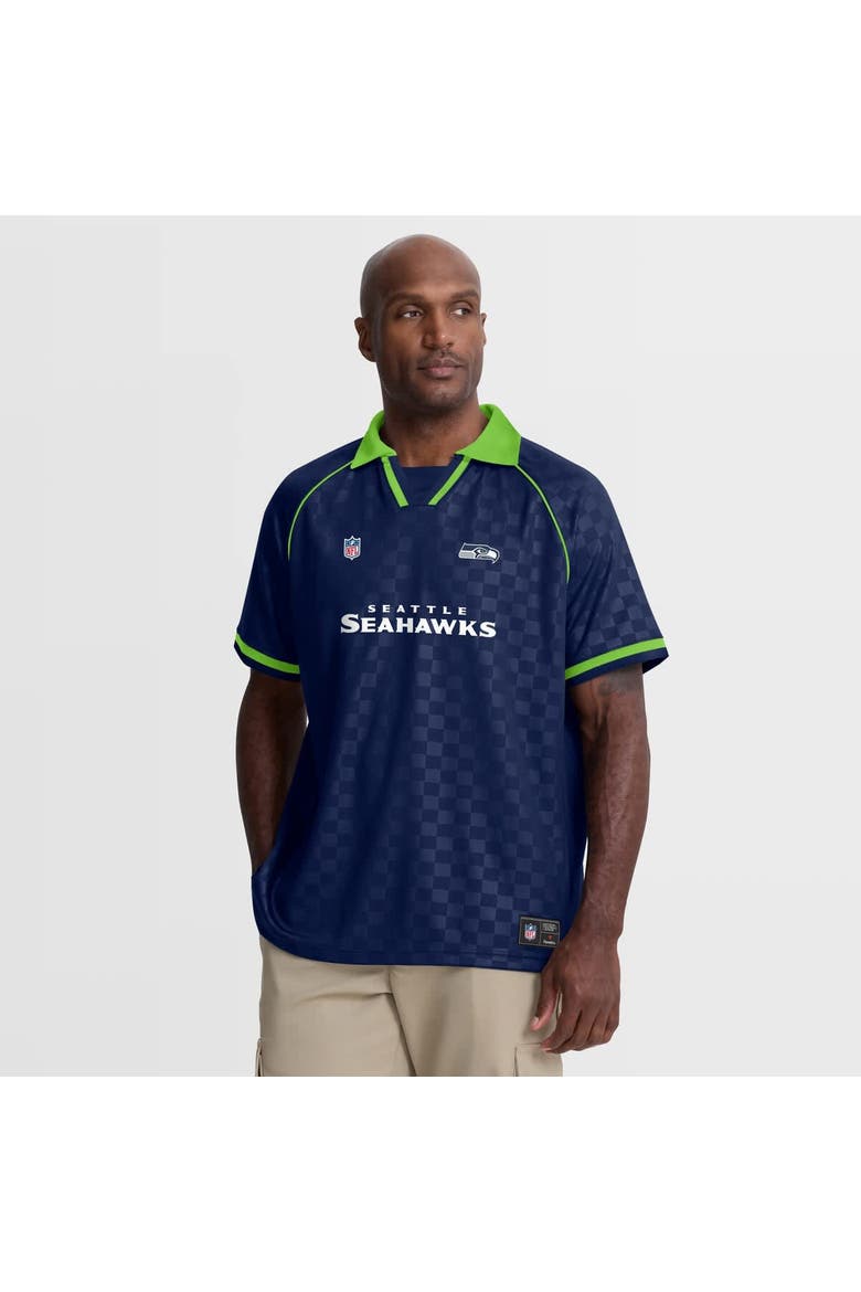 Men's Fanatics College Navy/Neon Green Seattle Seahawks Homerun Raglan V-Neck Polo, Main, color, College Navy
