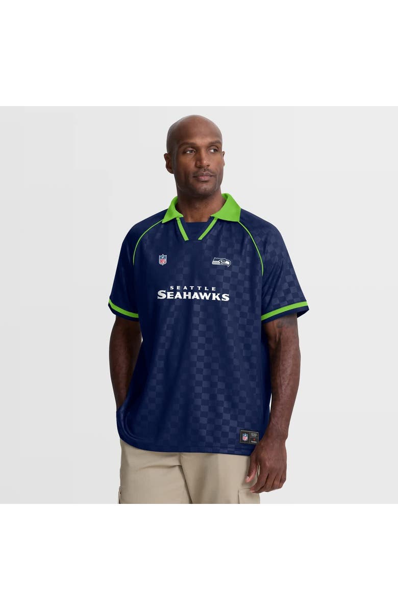 FANATICS Men's Fanatics College Navy/Neon Green Seattle Seahawks Homerun Raglan V-Neck Polo, Main, color, College Navy